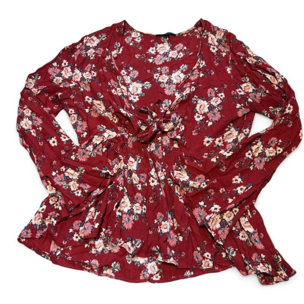 American Eagle Outfitters Floral Burgundy Blouse
